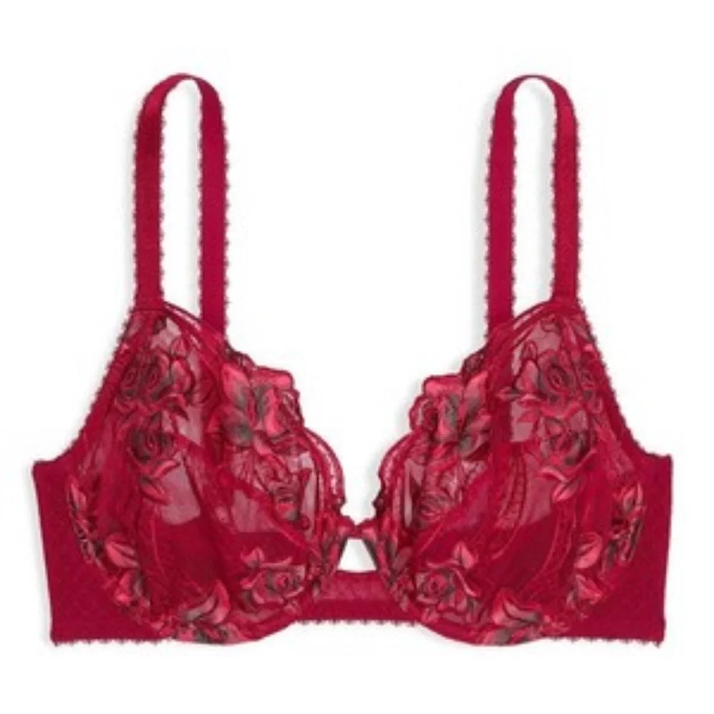 NWOT Victoria’s secret Embroidery low cut Elegant Red Floral Lace Bra size 34 D